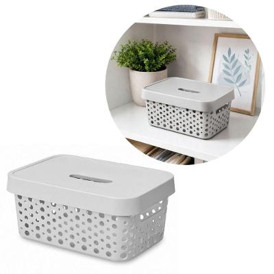 Cesto Organizador Multiuso Retangular com Tampa 4,5L em Polipropileno Design Vazado para Closet