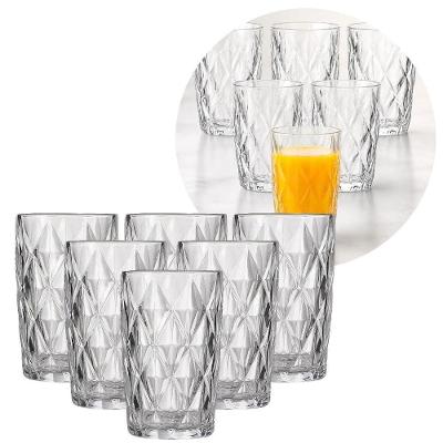 Jogo de Copos Diamond com Textura Facetada Vidro Premium 6 Unidades Transparente Quality House 400ML
