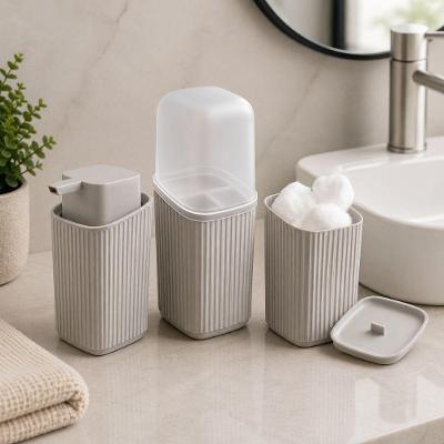Kit para Pia de Banheiro Canelado Premium com Porta Sabonete Líquido Porta Escovas e Porta Algodão