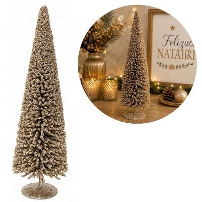 Árvore Decorativa Pinheiro Champanhe Luxo com Glitter Dourado Bela Flor 60CM