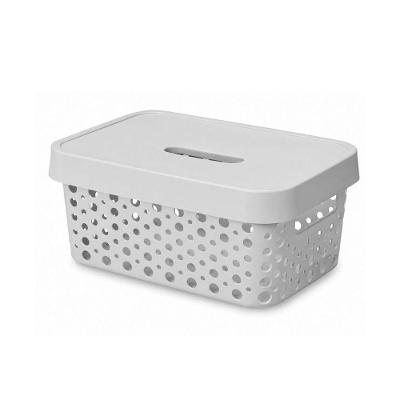 Cesto Organizador Retangular com Tampa Polipropileno (PP) Design Vazado para Closet e Armário Cinza