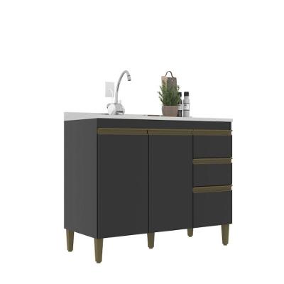 Balcão para Cozinha Cecília 2 Portas 3 Gavetas MDP 120CM Preto