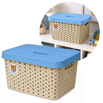 Caixa Organizadora Infantil Linha Baby com Tampa Polipropileno (PP) Telado 17L Bege e Azul Usual