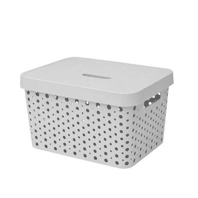 Cesto Organizador Multiuso Retangular com Tampa Polipropileno Design Vazado Cinza Claro Usual 17L