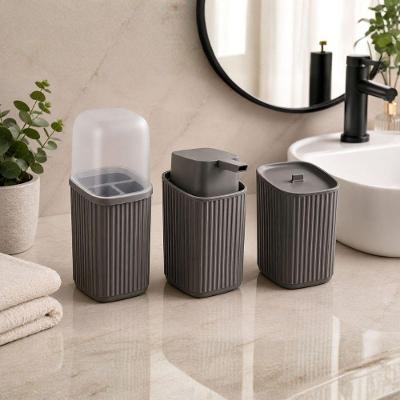 Conjunto para Lavabo Pia Banheiro Cinza Canelado Premium com Porta Sabonete e Escovas e Algodão