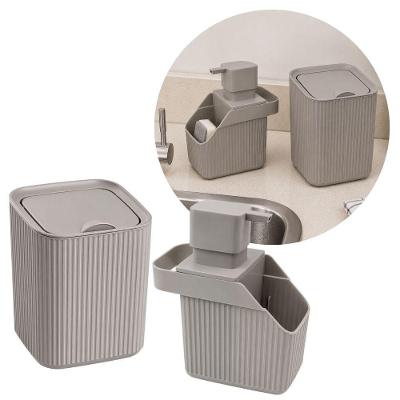 Kit Organizador para Pia Canelado Porta Detergente e Lixeira Slim Polipropileno (PP) Cinza Prime 3L