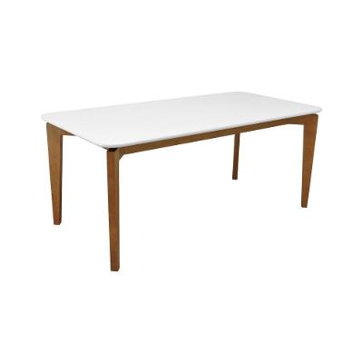 Mesa de Jantar Flutuante 6 Lugares Retangular MDF Laqueado Branco com Vidro Off-white 180CM