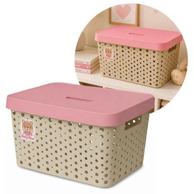 Caixa Organizadora Infantil Linha Baby com Tampa Polipropileno (PP) Bege e Rosa Bebê 17L Usual
