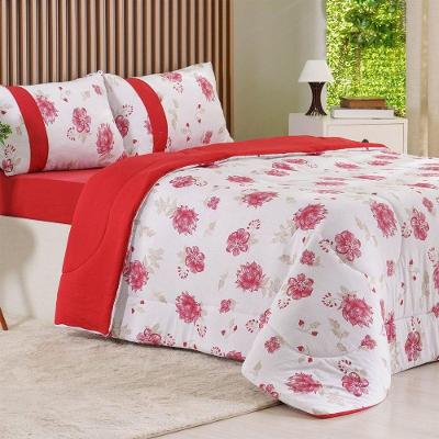 Edredom Solteiro Bella Cama 100% Algodão Malha Reversível Vermelho Bene Casa