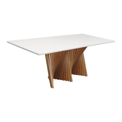 Mesa de Jantar Dubai 8 Lugares Retangular MDF Laqueado com Vidro Off-white Amêndoa