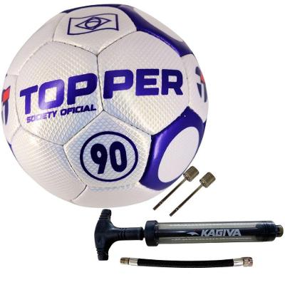 Kit Bola de Futebol Society 90 com Bomba de Ar Dupla Ação Roxo e Preto Vitória