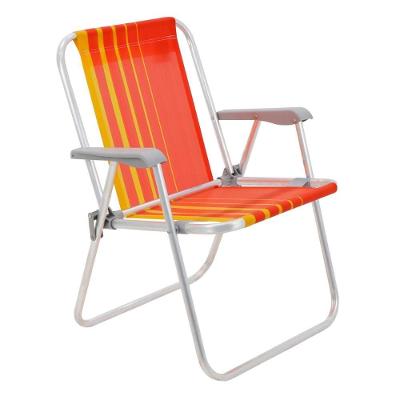 Cadeira de Praia Samoa Alta com Assento Fixo em Alumínio Dobrável Laranja e Amarelo Tramontina