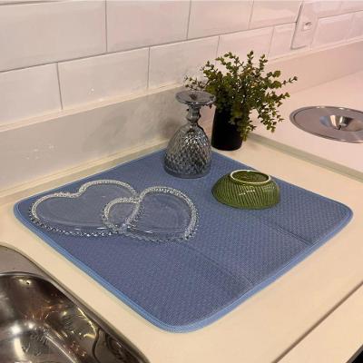 Tapete Escorredor de Louça Seca Bem Microfibra Dupla Face Alta Absorção Cozinha Azul Margex
