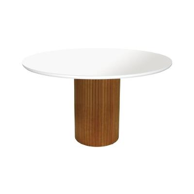 Mesa de Jantar Capri 6 Lugares Redonda MDF Laminado Ø150CM Amêndoa Branco Vidro Off White