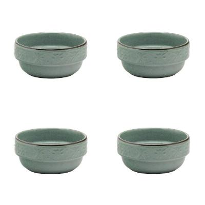 Conjunto de Cumbucas Mendi Malaquita 4 Peças Cerâmica Decorada para Micro-ondas Verde Oxford 500ML