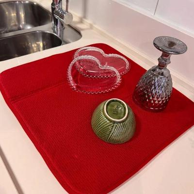 Tapete Escorredor de Louça Seca Bem Microfibra Dupla Face para Cozinha Vermelho Margex