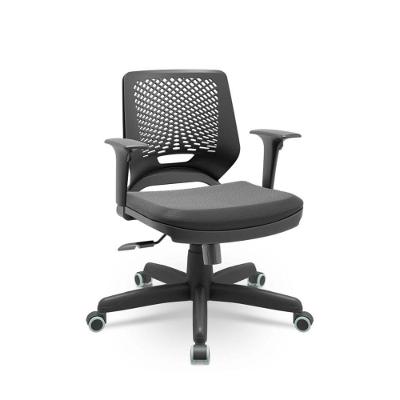 Cadeira de Escritório Beezi Ergonômica PU Vinil Base Giratória Braços Reguláveis Preta Plaxmetal