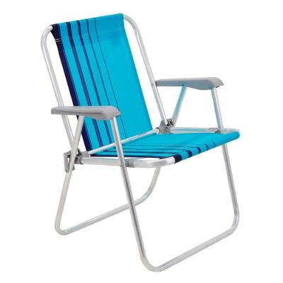 Cadeira de Praia Samoa Alta com Assento Fixo em Alumínio Dobrável Azul Cinza Tramontina 55CM
