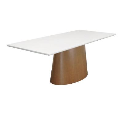 Mesa de Jantar Roma 6 Lugares Retangular MDF Amêndoa e Branco com Vidro Off-white