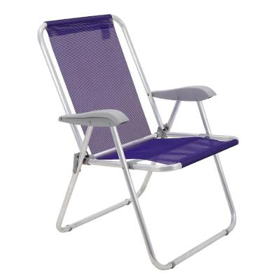 Cadeira de Praia Creta Master com Assento Fixo em Alumínio Dobrável com Apoio de Braço Roxo