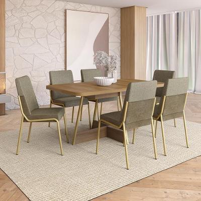 Conjunto de Jantar Boston 6 Lugares Tampo em MDP com Estrutura em Aço Dourado 160CM Móveis