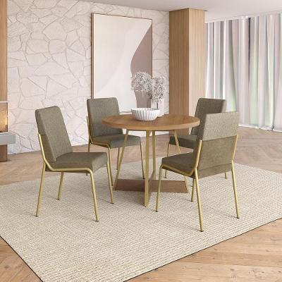 Conjunto de Jantar Santa Fé 4 Lugares Tampo MDP Estrutura Aço Brilhante Dourado 99CM Móveis Carraro