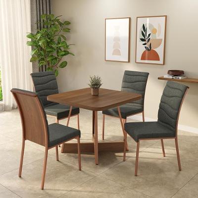 Conjunto de Jantar Servian 4 Lugares Tampo MDP Estrutura Aço Rosê 90CM Móveis Carraro