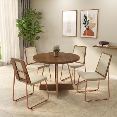 Conjunto de Jantar Marina 4 Lugares Tampo MDP com Estrutura em Aço Rosê 99CM Móveis Carraro