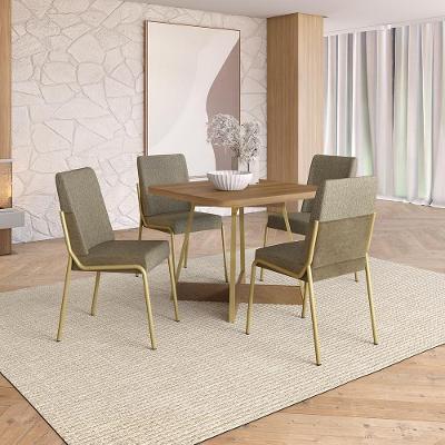 Conjunto de Jantar Hester 4 Lugares Tampo MDP Estrutura Aço Dourado 90CM Móveis Carraro
