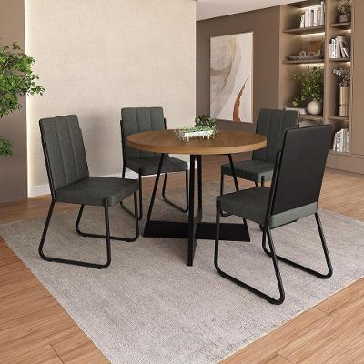 Conjunto de Jantar Melissa 4 Lugares Tampo MDP com Estrutura em Aço Preto 99CM Móveis Carraro