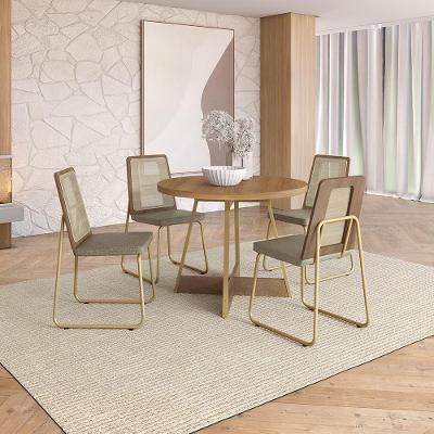 Conjunto de Jantar Marina 4 Lugares Tampo MDP com Estrutura Aço Dourado 99CM Móveis Carraro