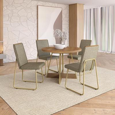 Conjunto de Jantar Rebeca 4 Lugares Tampo MDP com Cadeiras em Aço Dourado 99CM Móveis Carraro