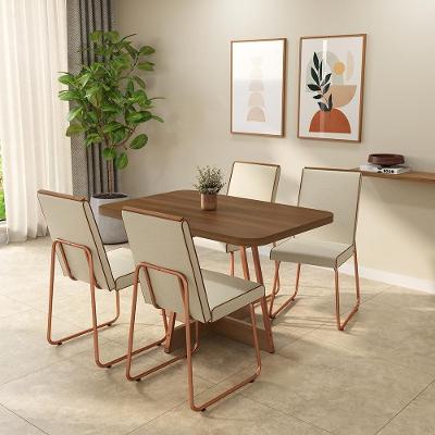 Conjunto de Jantar Tiana 4 Lugares Tampo MDP Cadeiras Tecidos Premium Rosê 120CM Móveis Carraro