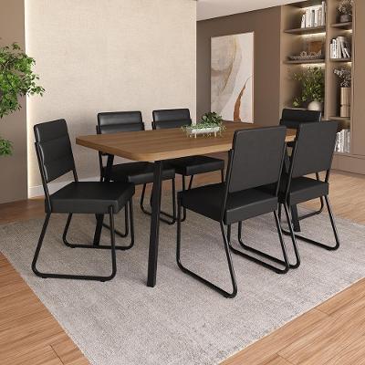 Conjunto de Jantar Almeria 6 Lugares Tampo MDP com Estrutura em Aço Preto 160CM Móveis Carraro