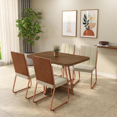 Conjunto de Jantar Vick 4 Lugares Tampo em MDP com Cadeiras Estofadas Rosê 120CM Móveis Carraro