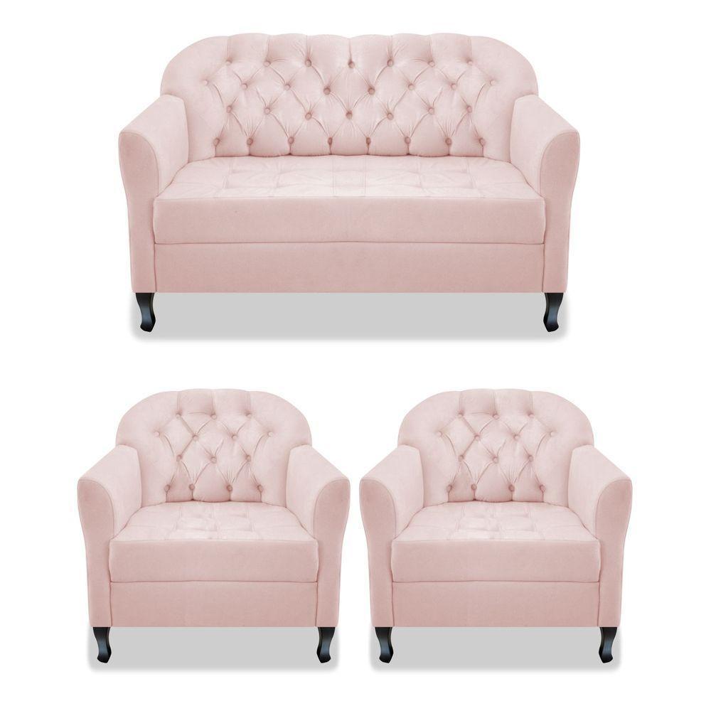 Kit Namoradeira E 02 Poltrona Julia Suede Rosê - 1