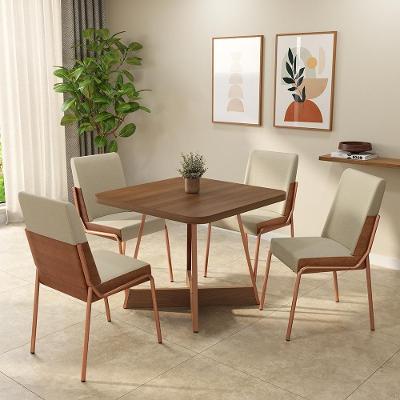 Conjunto de Jantar Hester 4 Lugares Tampo MDP Cadeiras Tecidos Premium Rosê 90CM Móveis Carraro