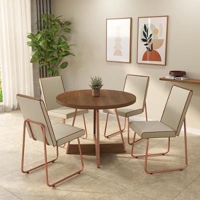 Conjunto de Jantar Rebeca 4 Lugares Tampo MDP com Estrutura Aço Rosê 99CM Móveis Carraro
