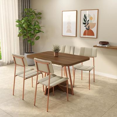 Conjunto de Jantar Blum 4 Lugares Tampo MDP Estrutura Aço Rosê 120CM Móveis Carraro