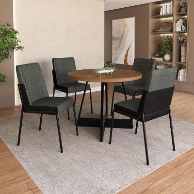 Conjunto de Jantar Santa Fé 4 Lugares Tampo MDP Cadeiras em Tecidos Premium Preto 99CM Móveis