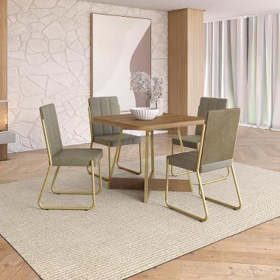 Conjunto de Jantar Vivera 4 Lugares Tampo MDP Estrutura Aço Carvalho Dourado 90CM Móveis Carraro
