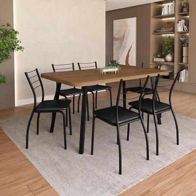 Conjunto de Jantar Jade 6 Lugares Tampo MDP com Estrutura Aço Preto 160CM Móveis Carraro