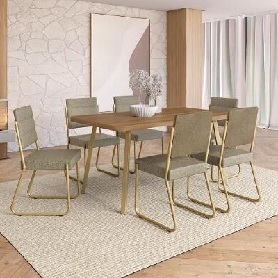 Conjunto de Jantar Almeria 6 Lugares Tampo MDP Estrutura Aço Dourado 160CM Móveis Carraro