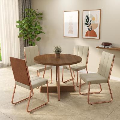 Conjunto de Jantar Melissa 4 Lugares Tampo MDP com Estrutura Aço Rosê 99CM Móveis Carraro