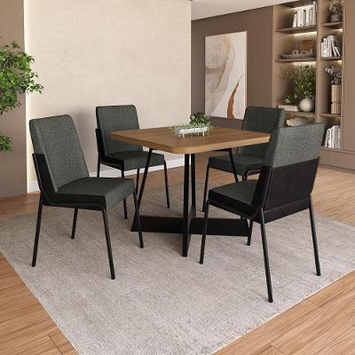 Conjunto de Jantar Hester 4 Lugares Tampo MDP com Estrutura Aço Preto 90CM Móveis Carraro