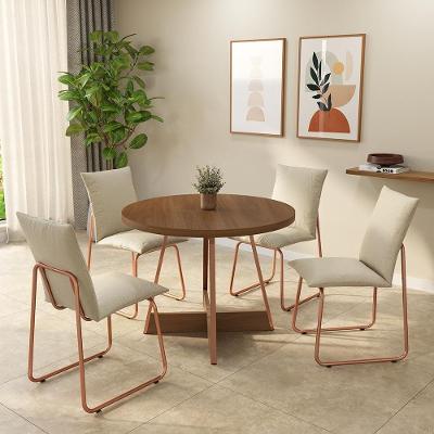 Conjunto Sala de Jantar Avena 4 Lugares Tampo MDP e Estrutura Aço Rosê 99CM Móveis Carraro