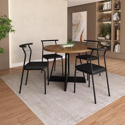 Conjunto de Jantar Nivus 4 Lugares Tampo MDP Cadeiras Couro Sintético Preto 99CM Móveis Carraro