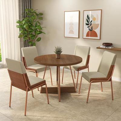 Conjunto de Jantar Santa Fé 4 Lugares Tampo MDP Estrutura em Aço Rosê Ø99CM Móveis Carraro