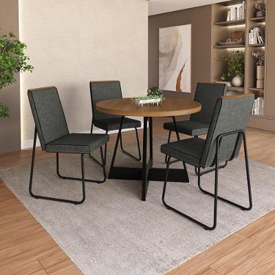 Conjunto de Jantar Rebeca 4 Lugares Tampo MDP com Estrutura Aço Preto 99CM Móveis Carraro