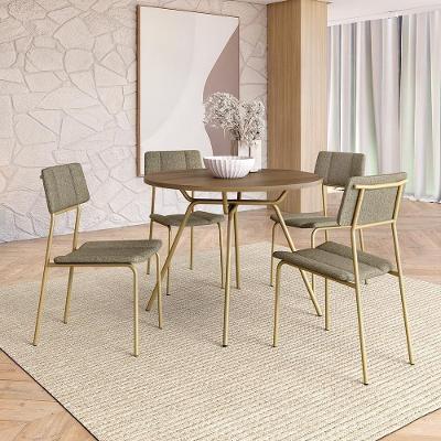 Conjunto de Sala de Jantar Minna 4 Lugares Tampo MDP Estrutura em Aço Dourado 98.5CM Móveis Carraro